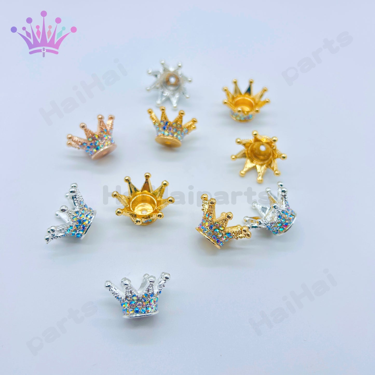 1袋10個シルバー／ゴールド／バラゴールドミックスhaihaiparts人気王冠Big Sale/大セール
