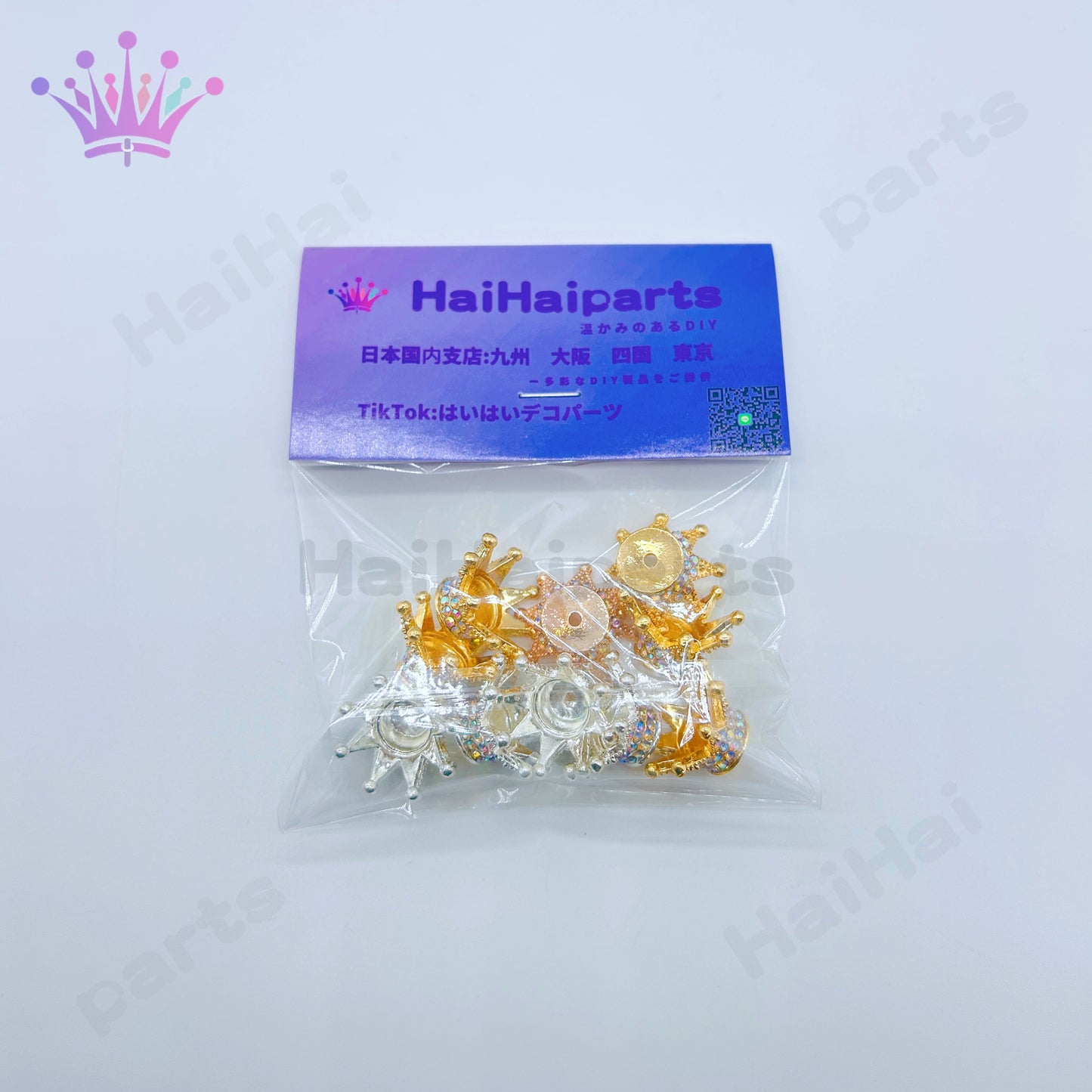 1袋10個シルバー／ゴールド／バラゴールドミックスhaihaiparts人気王冠Big Sale/大セール
